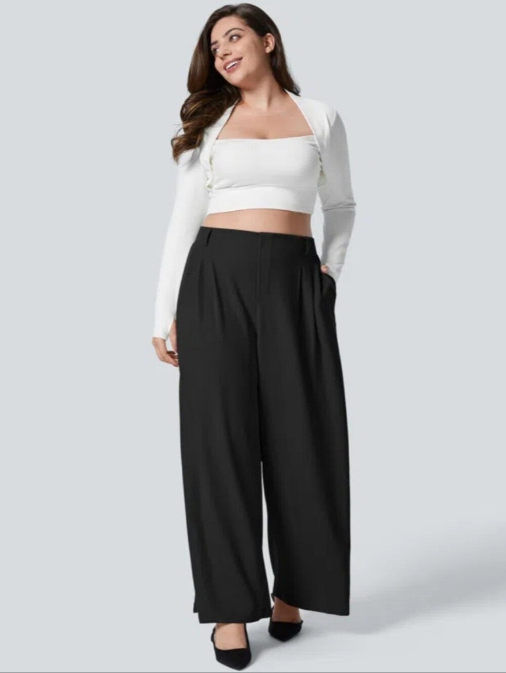 Halara Womens Flex High Waisted Pocket Wide Leg Cropped Work Pants Black Size 2X